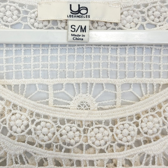 Ya Los Angles Crochet Top High Low 3/4 Sleeve‎ Women S / M Beige Boho Beachy - Picture 8 of 12